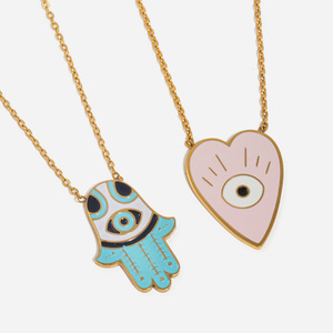 Collar con Colgante de Corazón de Acero Inoxidable con Ojo Turco, Cadena de Oro Rosa, Joyería de Regalo - Product Image 1