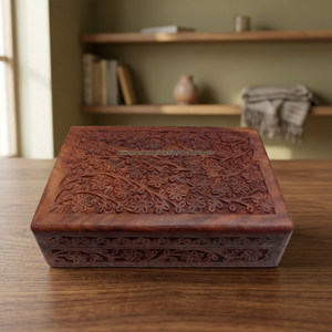 Wood Folk Art Multifunction Love Theme Trinket Jewelry Storage <b>Keepsake</b> Organizer <b>Box</b> Hand Carved Design Rectangular Shape - Product Image 3
