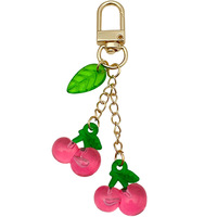 Porte-clés créatif en métal plaqué or en forme de cerise 3D avec breloque citron banane, impression UV, cadeau pour les couples