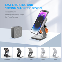 Chargeur sans fil magnétique pliable 3 en 1 ABS+PC, station de charge rapide 15W 3 en 1 pour iPhone, iWatch et AirPods