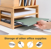 Organisateur de bureau en bambou personnalisable à 3 niveaux avec porte-stylos réglable et plateau à lettres pour le bureau et la maison