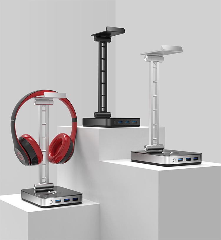 Headset Stand With RGB lights With 3 Ports Hub Headphone Holder Earphone Hanger Accessories for Desktop Gamer