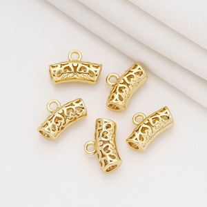 18k Gold Plated Hollow Curved Tube Tee For <b>Bracelet</b> Making DIY Jewelry Accessories Rectangle Shape <b>Copper</b> Material - Product Image 1