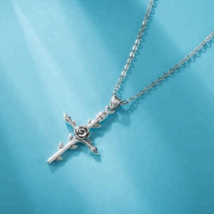 Personalizado <span class=keywords><strong>Rosa</strong></span> de Plata de Ley 925 colgante de <span class=keywords><strong>Cruz</strong></span> collar de las mujeres - Product Image 3