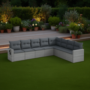 Conjunto de Sofás Modulares de Ratán Gris para Jardín, Muebles de Exterior para 8 Personas, Diseño Contemporáneo - Product Image 2