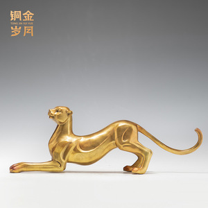 Sculpture de famille de léopards en cuivre et or, figurine d'animal en bronze faite à la main, décoration artistique pour la maison, ornement de salon - Product Image 4