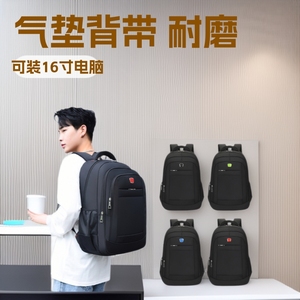 Laptop <b>Backpack</b> Large Capacity Men's Casual Travel Business Bag <b>With</b> Laptop <b>Compartment</b> Shoulder Straps Solid Color Black - Product Image 5