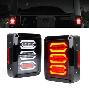 Clear Lens Red LED Tail Lights Assembly Turn Signal & Back Up & Brake Light, Plug & Play Compatible with Jeep Wrangler Jk cj