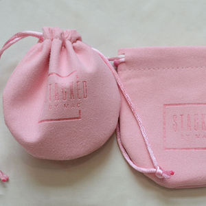Custom Luxury Logo <b>Pink</b> Jewelry Packing Pouch Small Recyclable Promotion Drawstring <b>Gift</b> Velvet <b>Bag</b> INFFY POUCH01 - Product Image 1