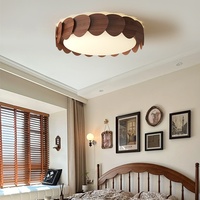 Plafonnier moderne en bois de noyer à grain de bois, protection oculaire, cadre en fer, abat-jour en acrylique, LED haute luminosité CRI 95, garantie 3 ans pour chambre à coucher