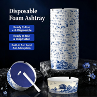 Cendrier jetable en papier HENGSU, motif floral bleu et blanc oriental, style moderne et minimaliste, avec absorption de fumée sans fumée et sans éclaboussures, pour une ambiance charmante