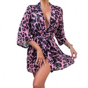 XX114 Camisón Sexy para Mujer, Bata de Dormir con Cinturón, Estampado de Leopardo, Ropa de Dormir Erótica para Mujer - Product Image 5