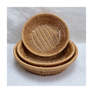 Round Rattan Woven <b>Basket</b> Handmade Fruit Platter Storage Container Snack Bowl Household Use - Product Image 4
