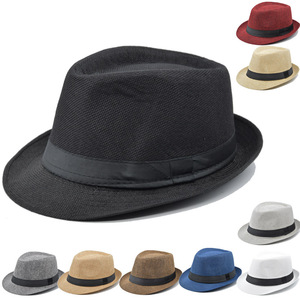 Chapeau Fedora personnalisé en lin uni pour homme, style gentleman britannique, en coton et lin, chapeau <span class=keywords><strong>haut</strong></span> <span class=keywords><strong>de</strong></span> <span class=keywords><strong>forme</strong></span> tendance - Product Image 1