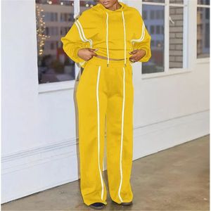 ZHEZHE модная Осенняя уличная одежда для женщин, продавец одежды, длинный рукав, топ с капюшоном и брюки, комплект из 2 предметов - Product Image 3