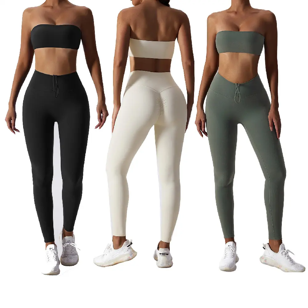 Individuelles Logo hohe Taille Sportstäbe für Damen tragen Yoga-Leggings-Set Hosen Kleidung Fitness Yoga-Bekleidungs-Sets