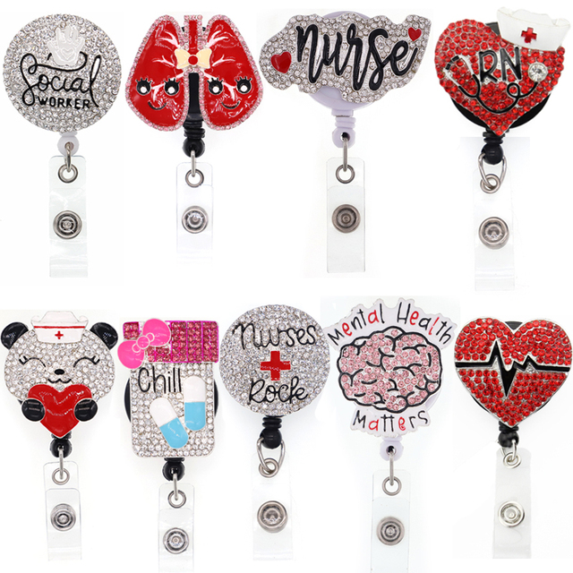 Badge Holder Office Supply Hospital School Nursing Gift Accessories Retractable Rhinestone Medical Badge Reel