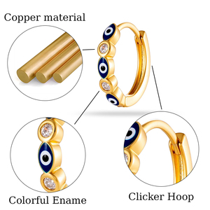 Orecchino a cerchio pendente Hengsen a forma di occhio smaltato blu, placcato oro 18K, per <span class=keywords><strong>piercing</strong></span> alla cartilagine, elice, <span class=keywords><strong>trago</strong></span>, da <span class=keywords><strong>donna</strong></span>, alla moda - Product Image 2