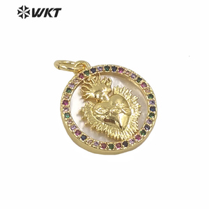 WT-MP167 Très Offres Spéciales plaqué or coeur pendentif amour coeur or vadrouille CZ RÉGLAGE coeur femmes pendentif religieux - Product Image 4