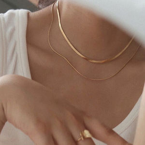 Collar de cadena de serpiente de doble capa para mujer, collar en capas de acero inoxidable, joyería de alta calidad, venta al por mayor, Colliers bijoux de Mode - Product Image 1