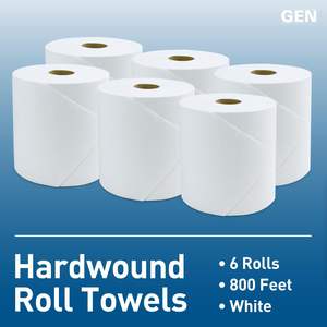 GEN 8-Inch X 800 ft Hardwound <b>Roll</b> Towels 6-Ply Soft <b>White</b> Kitchen <b>Paper</b> Towels 2-Ply <b>Roll</b> 6 <b>Rolls</b>/Carton - Product Image 5
