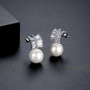 LUOTEEMI Teemi مجوهرات مصنع العلامة التجارية AAA + قطعة أكسيد الزركونيوم البحر قذيفة اللؤلؤ النساء الزفاف مجوهرات أنيقة أقراط - Product Image 5