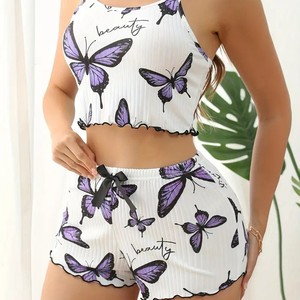Vendita calda Sexy <span class=keywords><strong>pigiama</strong></span> tuta stampa bretelle comodo Casual adatto per l'abbigliamento quotidiano da donna - Product Image 3