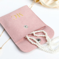 Pochette à Cordon Personnalisée de Luxe en Microfibre, Suède Rose Flannel avec Logo – Sac Enveloppe pour Bijoux et Colliers, Contenant Premium