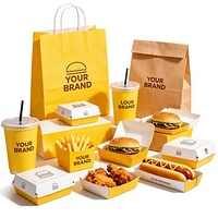 Ensemble d'emballages en papier personnalisés pour la restauration rapide à emporter : boîte à hamburgers, boîte à frites, boîte à hot-dogs, gobelet en papier, sac en papier kraft