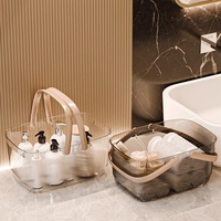 Panier de rangement transparent en plastique de style nordique avec poignée pour salle de bain, lavage, bain et utilisation sur bureau