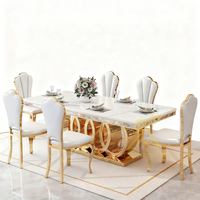 Ensemble de table à manger Fanaosi DT027 6 places avec plateau en marbre, pieds en acier inoxydable, forme rectangulaire, design moderne, durable pour les hôtels