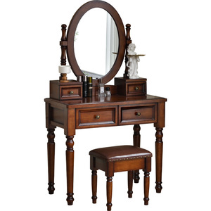 American Style Solid Wood Dressing <b>Table</b> With <b>Mirror</b> Bedroom Makeup <b>Vanity</b> Storage Cabinet - Product Image 4