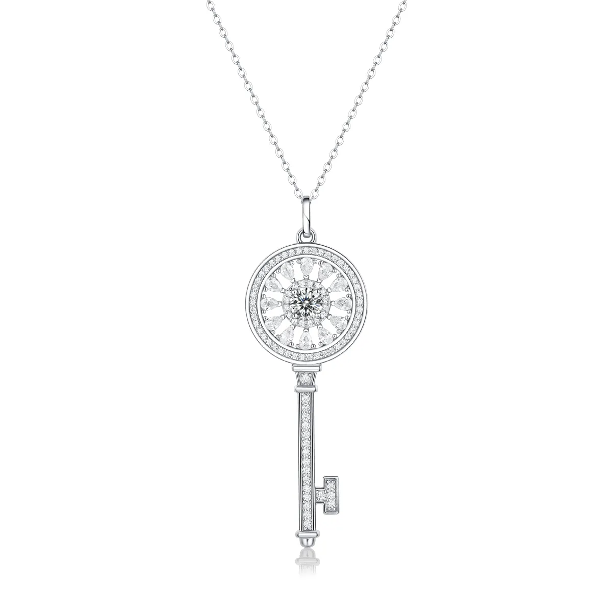 Trendy 18K Gold 0,5 Quilates Key Shape 925 Sterling Silver Moissanite Diamond Pendant Necklace