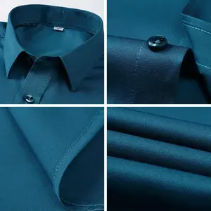 Camicie Casual estive da <span class=keywords><strong>uomo</strong></span> <span class=keywords><strong>Slim</strong></span> <span class=keywords><strong>Fit</strong></span> traspiranti e tinte in filo a manica corta <span class=keywords><strong>abiti</strong></span> formali da ufficio con elasticità - Product Image 3