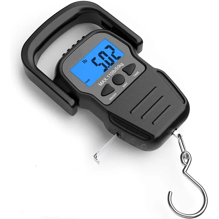 J&R 50 KG Digital Luggage Scale Electronic Handle Hanging Weighing Pocket Fish Weight Electronic Scale with 1.5m Measuring Tape