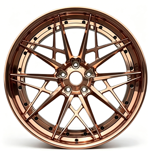Jantes forgées Zorlen 2 pièces en 6061-T6, rayons or rose, bordure or rose, rivets noirs, sur mesure pour Audi RS7 - Product Image 1