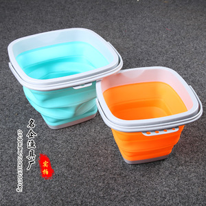 <b>Folding</b> Silicone Water <b>Bucket</b> Square Portable Fishing Bait Storage Multi Purpose Collapsible With Top Handle - Product Image 1