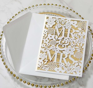 <span class=keywords><strong>Carte</strong></span> d'invitation de mariage de luxe découpée au laser avec vernis mat, motif floral ajouré, personnalisable pour Monsieur et Madame - Product Image 4