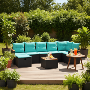 Set Divano da Esterno in Polyrattan Nero con Cuscini, 8 Posti, Design Contemporaneo, Stile Moderno - Product Image 2