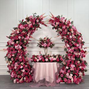 Arche de mariage en fleurs artificielles roses en gros, grandes fleurs en soie de 6-7 pieds, décoration de fond de mariage écologique - Product Image 1
