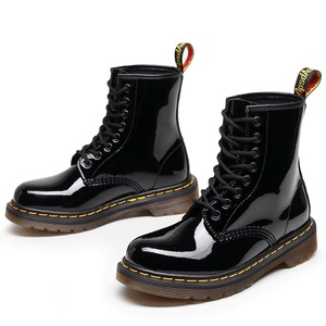 Botas de trabajo con acabado de espejo - botas cortas casuales de estilo británico de charol para mujer - zapatos de cuero genuino para hombre - Product Image 4