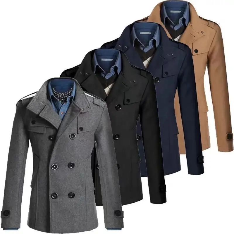 Winter Wool Men's High-quality Wool Coat casual Slim collar wool coat Men's long cotton collar trench coat Breathable jacket