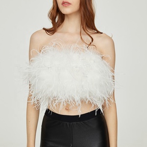<span class=keywords><strong>Haut</strong></span> court sans manches en plumes d'autruche roses véritables pour femme - Product Image 4