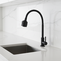Keran Dapur Stainless Steel Modern dengan Lapisan Hitam Brushed, Dilengkapi Semprotan Tarik, Pegangan Tunggal, Pemasangan di Dek untuk Rumah & Hotel