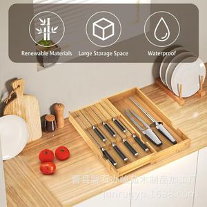 Wooden Cutlery <b>Storage</b> <b>Box</b> Expandable <b>Kitchen</b> Drawer Organizer Bamboo Knife Holder Rectangular Standing Type - Product Image 3