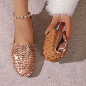 2026 White &Rose Gold Rhinestone Mule Ladies Slippers,Comfortable Flat Open Back Loafers, Slip-on Casual <b>Shoes</b> - Product Image 4