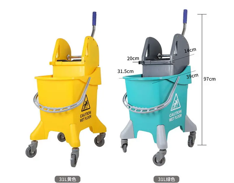 31L Wringer Bucket Fácil Limpeza Carrinhos Plástico Duplo Balde Mop Esfregador Trolley Mop Balde e Esfregador