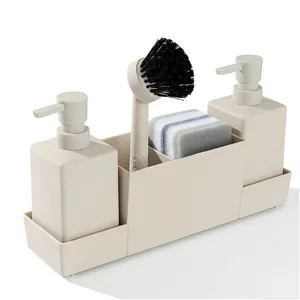 Home Essentials Essentials 3-in-1-Schwamm-Organizer Tactile Rubber Double Soap Dispenser und 1 Brush ABS Organizer