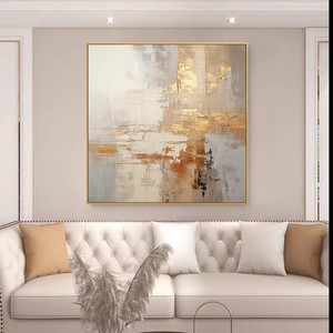 Hand Painted Oil Painting Brilliance <b>Square</b> Abstract Art Gold Leaf Canvas Wall Art For Living Room Entryway - Product Image 4