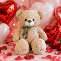 Oso de Peluche Kawaii de San Valentín, Peluche con Patas Bordadas con el Corazón, Oso Suave Color Bronceado con Lazo para Aniversario